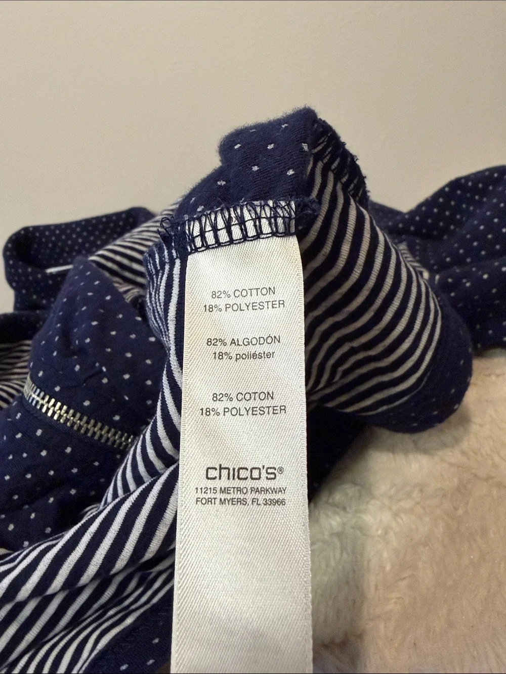 Weekends by Chico’s Full Zip Blue Stripe Polka Dot Collar Pockets Jacket Size XL
